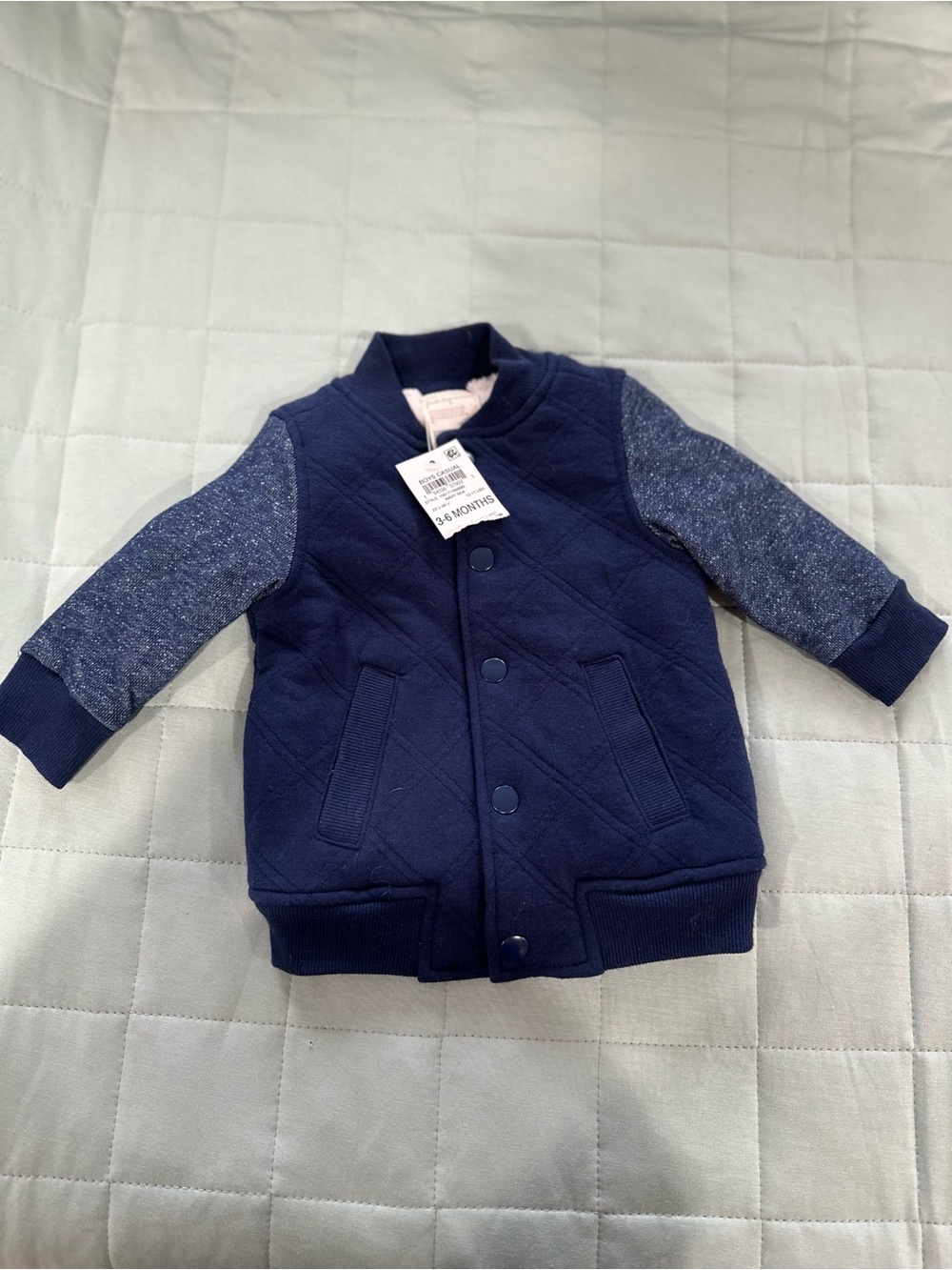 Toddler Navy Quilted Jacket with Heather Sleeves
